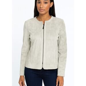 Suede jacket/coat Nuage brand tan colored full zip up 100% leather SZ Sm Western